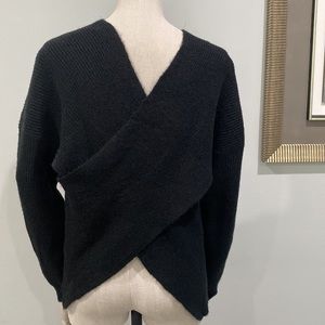 OPEN EDIT V-Neck Long Sleeve Wrap Sweater in Black Small